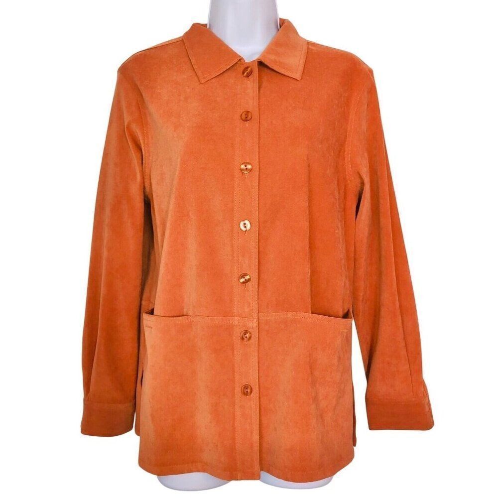 Appleseeds Shacket Barn Jacket Womens 8 Orange Faux Suede Stretch Long Sleeve